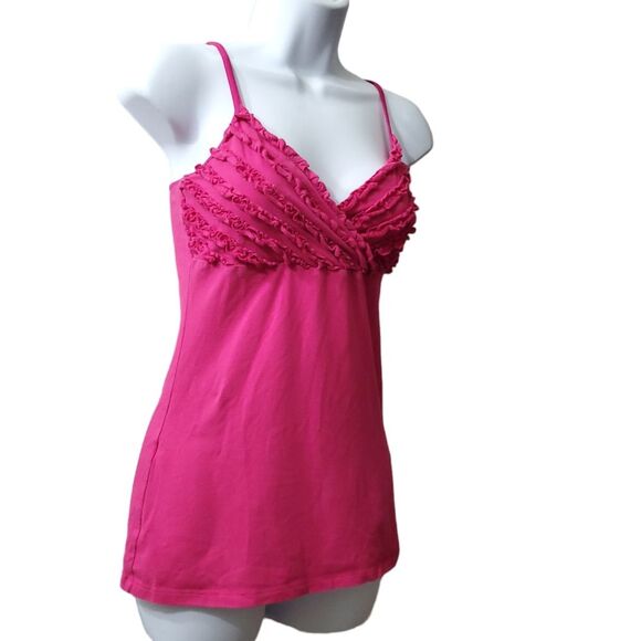 Express Womens Pink Ruffled Preppy Spaghetti Straps Stretchy Camisole - Picture 1 of 8